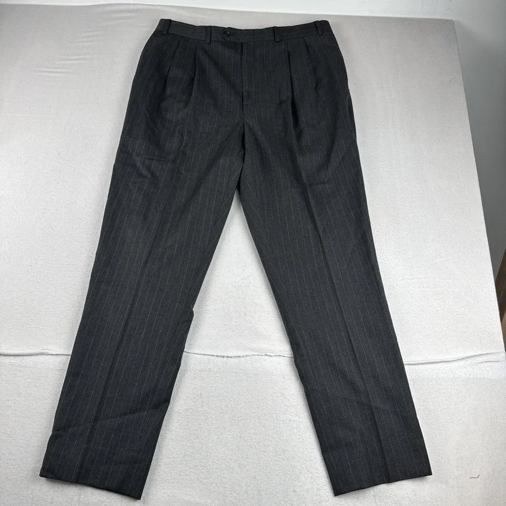 Lauren Ralph Lauren Mens Dark Gray Chalkstripe 2-Piece Suit 42L, 34*30 Wool